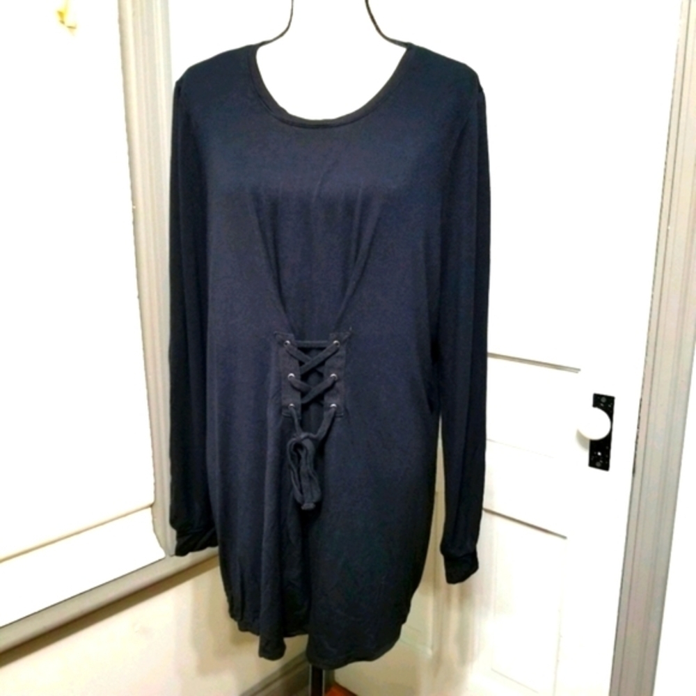 Lane Bryant Corset Waist Black Jersey Knit Tunic Top size 14/16